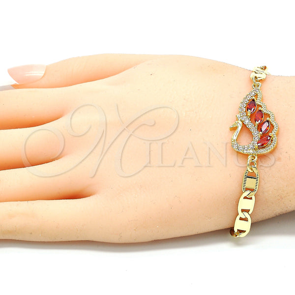 Gold Filled Bracelet — Fancy Bracelet Peacock Design with Garnet and White — alternate product view — SKU 130145 | Oro Laminado brazalete — elegante Bracelet Peacock diseño with Garnet and blanco — SKU 130145