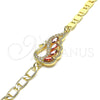 Oro Laminado Fancy Bracelet, Gold Filled Style Peacock Design, with Garnet and White Cubic Zirconia, Polished, Golden Finish, 03.63.2125.07 (05 MM Thickness, 7 Inches Length)