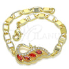 Oro Laminado Fancy Bracelet, Gold Filled Style Peacock Design, with Garnet and White Cubic Zirconia, Polished, Golden Finish, 03.63.2125.07 (05 MM Thickness, 7 Inches Length)