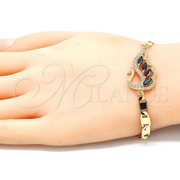 Gold Filled Bracelet — Fancy Bracelet Peacock Design with Black and White — alternate product view — SKU 130146 | Oro Laminado brazalete — elegante Bracelet Peacock diseño with negro and blanco — SKU 130146