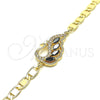 Oro Laminado Fancy Bracelet, Gold Filled Style Peacock Design, with Black and White Cubic Zirconia, Polished, Golden Finish, 03.63.2125.1.07 (05 MM Thickness, 7 Inches Length)
