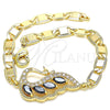 Oro Laminado Fancy Bracelet, Gold Filled Style Peacock Design, with Black and White Cubic Zirconia, Polished, Golden Finish, 03.63.2125.1.07 (05 MM Thickness, 7 Inches Length)