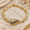 Oro Laminado Fancy Bracelet, Gold Filled Style Peacock Design, with Black and White Cubic Zirconia, Polished, Golden Finish, 03.63.2125.1.07 (05 MM Thickness, 7 Inches Length)