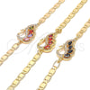 Oro Laminado Fancy Bracelet, Gold Filled Style Peacock Design, with Black and White Cubic Zirconia, Polished, Golden Finish, 03.63.2125.1.07 (05 MM Thickness, 7 Inches Length)