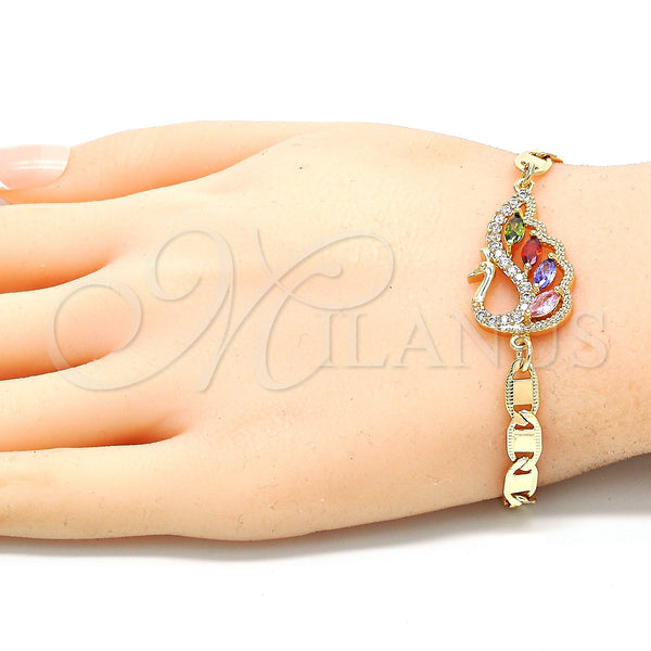Gold Filled Bracelet — Fancy Bracelet Peacock Design with Multicolor Cubic Zirconia — alternate product view — SKU 130147 | Oro Laminado brazalete — elegante Bracelet Peacock diseño with Multicolor Cubic Zirconia — SKU 130147