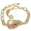 Oro Laminado Fancy Bracelet, Gold Filled Style Peacock Design, with Multicolor Cubic Zirconia, Polished, Golden Finish, 03.63.2125.2.07 (05 MM Thickness, 7 Inches Length)
