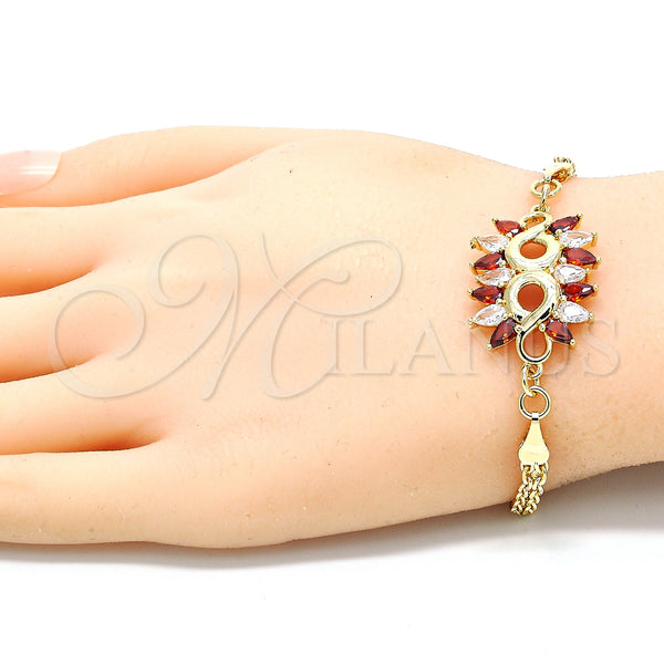 Gold Filled Bracelet — Fancy Bracelet with Garnet and White Cubic Zirconia — alternate product view — SKU 130148 | Oro Laminado brazalete — elegante Bracelet with Garnet and blanco Cubic Zirconia — SKU 130148