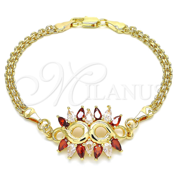 Gold Filled Bracelet — Fancy Bracelet with Garnet and White Cubic Zirconia — main product view — SKU 130148 | Oro Laminado brazalete — elegante Bracelet with Garnet and blanco Cubic Zirconia — SKU 130148