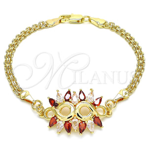 Gold Filled Bracelet — Fancy Bracelet with Garnet and White Cubic Zirconia — main product view — SKU 130148 | Oro Laminado brazalete — elegante Bracelet with Garnet and blanco Cubic Zirconia — SKU 130148