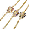 Oro Laminado Fancy Bracelet, Gold Filled Style with Garnet and White Cubic Zirconia, Polished, Golden Finish, 03.63.2126.08 (04 MM Thickness, 8 Inches Length)