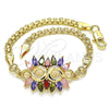 Oro Laminado Fancy Bracelet, Gold Filled Style with Multicolor Cubic Zirconia, Polished, Golden Finish, 03.63.2126.2.08 (04 MM Thickness, 8 Inches Length)