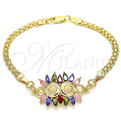 Oro Laminado Fancy Bracelet, Gold Filled Style with Multicolor Cubic Zirconia, Polished, Golden Finish for wholesale, main product view
