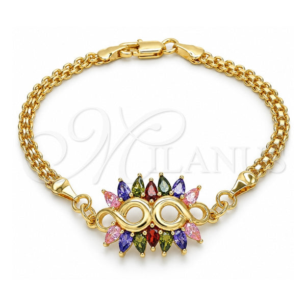 Oro Laminado Fancy Bracelet, Gold Filled Style with Multicolor Cubic Zirconia, Polished, Golden Finish, 03.63.2126.2.08 (04 MM Thickness, 8 Inches Length)