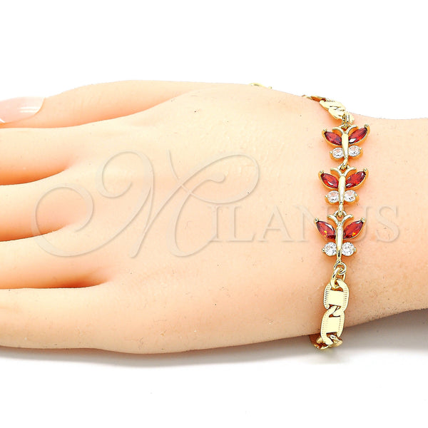 Gold Filled Bracelet — Fancy Bracelet Butterfly Design with Garnet and White — alternate product view — SKU 130151 | Oro Laminado brazalete — elegante Bracelet Butterfly diseño with Garnet and blanco — SKU 130151