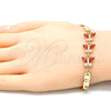 Oro Laminado Fancy Bracelet, Gold Filled Style Butterfly Design, with Garnet and White Cubic Zirconia, Polished, Golden Finish, 03.63.2127.07 (06 MM Thickness, 7 Inches Length)