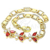 Oro Laminado Fancy Bracelet, Gold Filled Style Butterfly Design, with Garnet and White Cubic Zirconia, Polished, Golden Finish, 03.63.2127.07 (06 MM Thickness, 7 Inches Length)