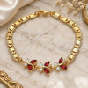 Oro Laminado Fancy Bracelet, Gold Filled Style Butterfly Design, with Garnet and White Cubic Zirconia, Polished, Golden Finish, 03.63.2127.07 (06 MM Thickness, 7 Inches Length)