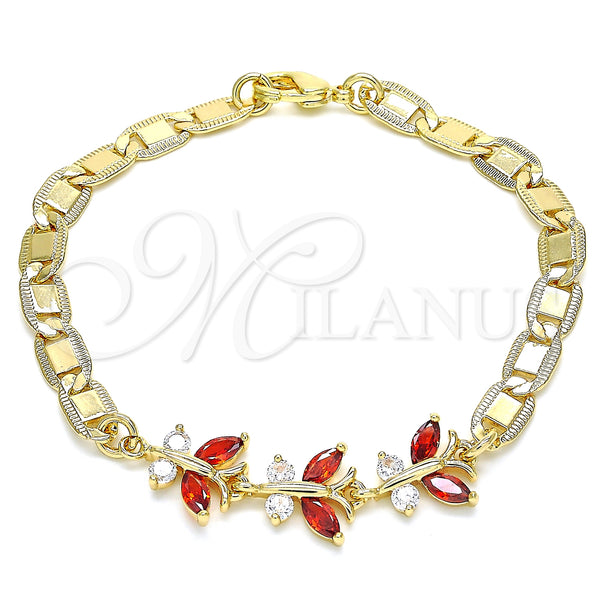 Gold Filled Bracelet — Fancy Bracelet Butterfly Design with Garnet and White — main product view — SKU 130151 | Oro Laminado brazalete — elegante Bracelet Butterfly diseño with Garnet and blanco — SKU 130151