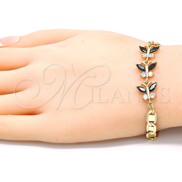 Gold Filled Bracelet — Fancy Bracelet Butterfly Design with Black and White — alternate product view — SKU 130152 | Oro Laminado brazalete — elegante Bracelet Butterfly diseño with negro and blanco — SKU 130152