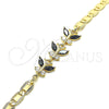 Oro Laminado Fancy Bracelet, Gold Filled Style Butterfly Design, with Black and White Cubic Zirconia, Polished, Golden Finish, 03.63.2127.1.07 (06 MM Thickness, 7 Inches Length)