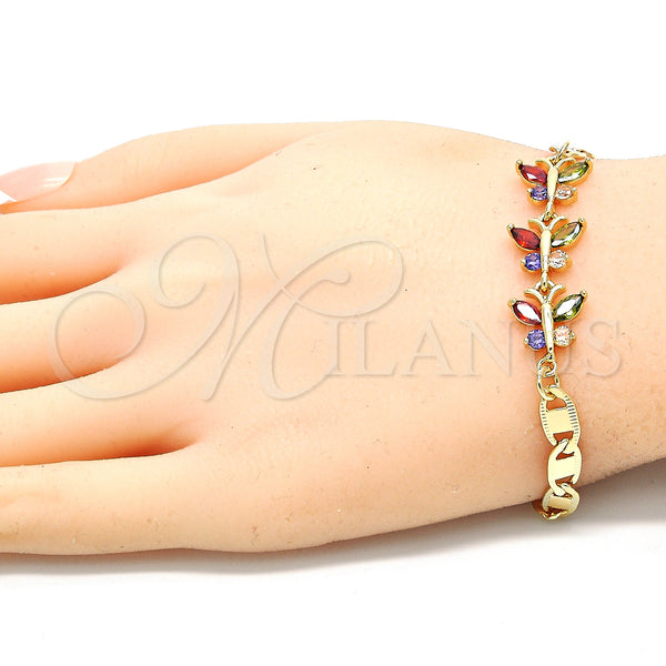 Gold Filled Bracelet — Fancy Bracelet Butterfly Design with Multicolor Cubic Zirconia — alternate product view — SKU 130153 | Oro Laminado brazalete — elegante Bracelet Butterfly diseño with Multicolor Cubic Zirconia — SKU 130153