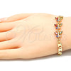 Oro Laminado Fancy Bracelet, Gold Filled Style Butterfly Design, with Multicolor Cubic Zirconia, Polished, Golden Finish, 03.63.2127.2.07 (06 MM Thickness, 7 Inches Length)