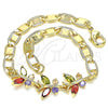 Oro Laminado Fancy Bracelet, Gold Filled Style Butterfly Design, with Multicolor Cubic Zirconia, Polished, Golden Finish, 03.63.2127.2.07 (06 MM Thickness, 7 Inches Length)