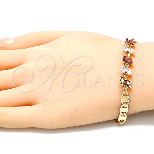 Gold Filled Bracelet — Fancy Bracelet Leaf Design with Garnet and White — alternate product view — SKU 130154 | Oro Laminado brazalete — elegante Bracelet Leaf diseño with Garnet and blanco — SKU 130154