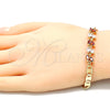 Oro Laminado Fancy Bracelet, Gold Filled Style Leaf Design, with Garnet and White Cubic Zirconia, Polished, Golden Finish, 03.63.2128.08 (05 MM Thickness, 8 Inches Length)