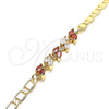Oro Laminado Fancy Bracelet, Gold Filled Style Leaf Design, with Garnet and White Cubic Zirconia, Polished, Golden Finish, 03.63.2128.08 (05 MM Thickness, 8 Inches Length)