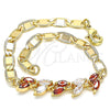Oro Laminado Fancy Bracelet, Gold Filled Style Leaf Design, with Garnet and White Cubic Zirconia, Polished, Golden Finish, 03.63.2128.08 (05 MM Thickness, 8 Inches Length)