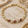Oro Laminado Fancy Bracelet, Gold Filled Style Leaf Design, with Garnet and White Cubic Zirconia, Polished, Golden Finish, 03.63.2128.08 (05 MM Thickness, 8 Inches Length)