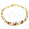 Oro Laminado Fancy Bracelet, Gold Filled Style Leaf Design, with Garnet and White Cubic Zirconia, Polished, Golden Finish, 03.63.2128.08 (05 MM Thickness, 8 Inches Length)