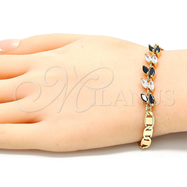 Gold Filled Bracelet — Fancy Bracelet Leaf Design with Black and White — alternate product view — SKU 130155 | Oro Laminado brazalete — elegante Bracelet Leaf diseño with negro and blanco — SKU 130155