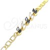 Oro Laminado Fancy Bracelet, Gold Filled Style Leaf Design, with Black and White Cubic Zirconia, Polished, Golden Finish, 03.63.2128.1.08 (05 MM Thickness, 8 Inches Length)