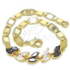 Oro Laminado Fancy Bracelet, Gold Filled Style Leaf Design, with Black and White Cubic Zirconia, Polished, Golden Finish, 03.63.2128.1.08 (05 MM Thickness, 8 Inches Length)