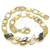 Oro Laminado Fancy Bracelet, Gold Filled Style Leaf Design, with Black and White Cubic Zirconia, Polished, Golden Finish, 03.63.2128.1.08 (05 MM Thickness, 8 Inches Length)