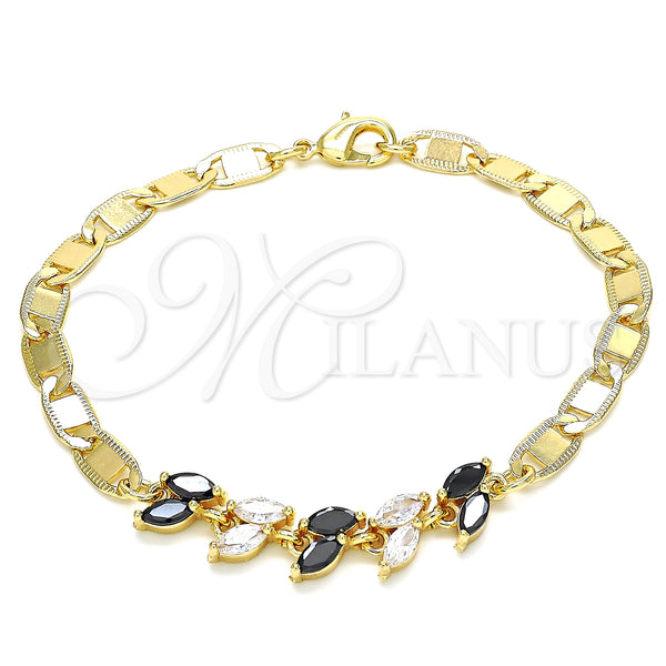 Gold Filled Bracelet — Fancy Bracelet Leaf Design with Black and White — main product view — SKU 130155 | Oro Laminado brazalete — elegante Bracelet Leaf diseño with negro and blanco — SKU 130155