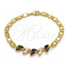 Oro Laminado Fancy Bracelet, Gold Filled Style Leaf Design, with Black and White Cubic Zirconia, Polished, Golden Finish, 03.63.2128.1.08 (05 MM Thickness, 8 Inches Length)