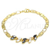 Oro Laminado Fancy Bracelet, Gold Filled Style Leaf Design, with Black and White Cubic Zirconia, Polished, Golden Finish, 03.63.2128.1.08 (05 MM Thickness, 8 Inches Length)