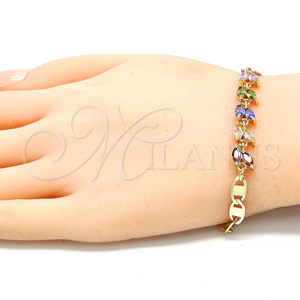 Gold Filled Bracelet — Fancy Bracelet Leaf Design with Multicolor Cubic Zirconia — alternate product view — SKU 130156 | Oro Laminado brazalete — elegante Bracelet Leaf diseño with Multicolor Cubic Zirconia — SKU 130156