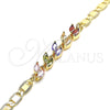 Oro Laminado Fancy Bracelet, Gold Filled Style Leaf Design, with Multicolor Cubic Zirconia, Polished, Golden Finish, 03.63.2128.2.08 (05 MM Thickness, 8 Inches Length)