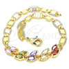 Oro Laminado Fancy Bracelet, Gold Filled Style Leaf Design, with Multicolor Cubic Zirconia, Polished, Golden Finish, 03.63.2128.2.08 (05 MM Thickness, 8 Inches Length)
