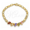 Oro Laminado Fancy Bracelet, Gold Filled Style Leaf Design, with Multicolor Cubic Zirconia, Polished, Golden Finish, 03.63.2128.2.08 (05 MM Thickness, 8 Inches Length)