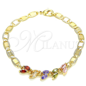 Gold Filled Bracelet — Fancy Bracelet Leaf Design with Multicolor Cubic Zirconia — main product view — SKU 130156 | Oro Laminado brazalete — elegante Bracelet Leaf diseño with Multicolor Cubic Zirconia — SKU 130156