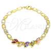 Oro Laminado Fancy Bracelet, Gold Filled Style Leaf Design, with Multicolor Cubic Zirconia, Polished, Golden Finish, 03.63.2128.2.08 (05 MM Thickness, 8 Inches Length)