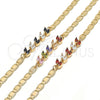 Oro Laminado Fancy Bracelet, Gold Filled Style Leaf Design, with Multicolor Cubic Zirconia, Polished, Golden Finish, 03.63.2128.2.08 (05 MM Thickness, 8 Inches Length)