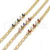 Oro Laminado Fancy Bracelet, Gold Filled Style Leaf Design, with Multicolor Cubic Zirconia, Polished, Golden Finish, 03.63.2128.2.08 (05 MM Thickness, 8 Inches Length)