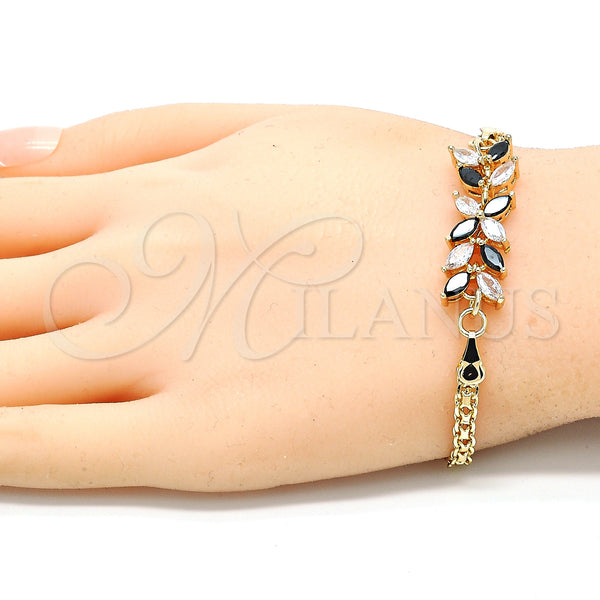 Gold Filled Bracelet — Fancy Bracelet Flower and Leaf Design with Black — alternate product view — SKU 130159 | Oro Laminado brazalete — elegante Bracelet flor and Leaf diseño with negro — SKU 130159