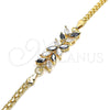Oro Laminado Fancy Bracelet, Gold Filled Style Flower and Leaf Design, with Black and White Cubic Zirconia, Polished, Golden Finish, 03.63.2129.1.07 (04 MM Thickness, 7 Inches Length)